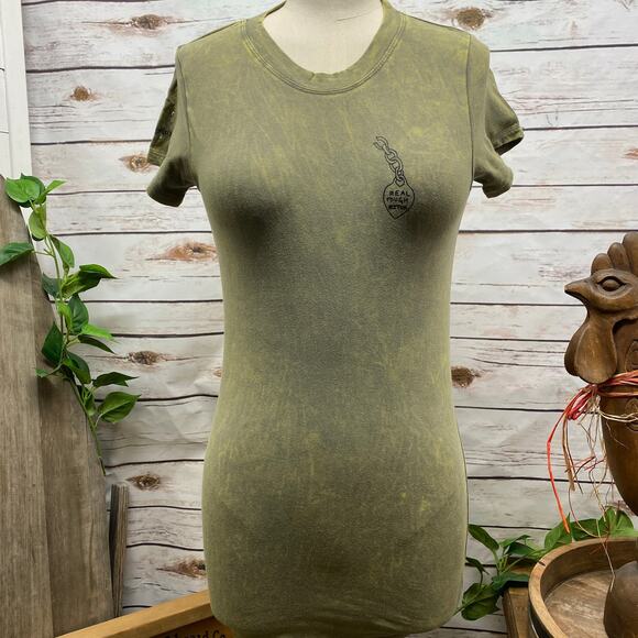 RTB Real Tough Babe Green Acid Washed Biker Babe Shirt Woman's Size Medium M - Picture 2 of 10